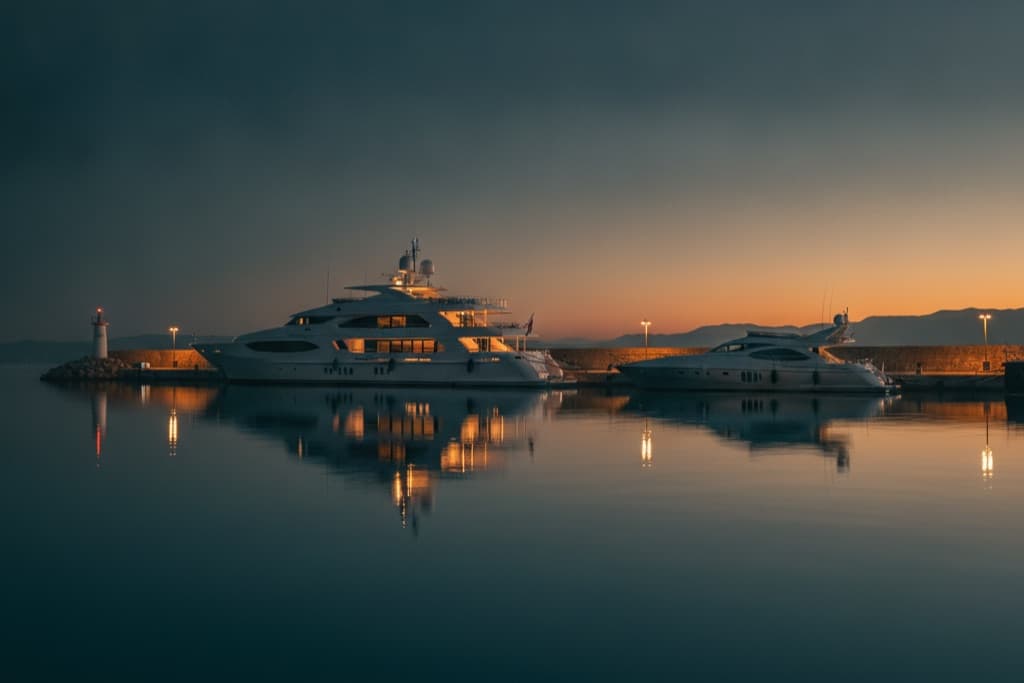 Yachts moored on a Cyprus quay at blue hour